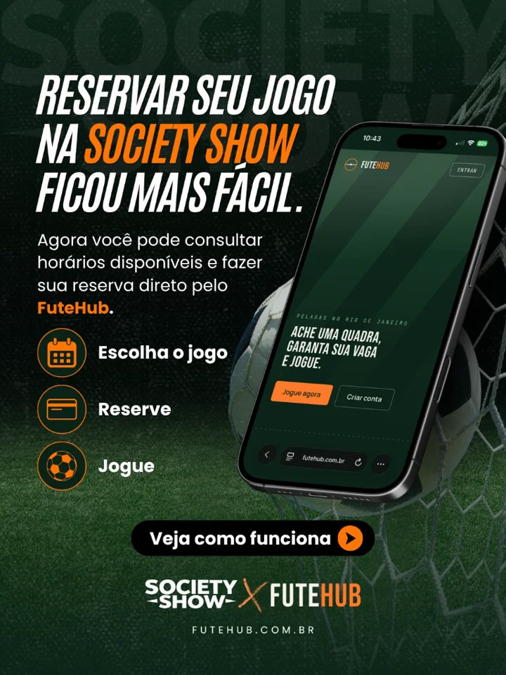 Passo a passo para reservar horário no campo da Arena Society Show no Leblon pelo FuteHub